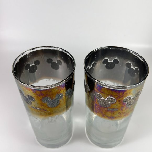 Walt Disney World Mickey Mouse Logo Silver Fade Chrome Drinking Glass Lot of 2 - Picture 7 of 16